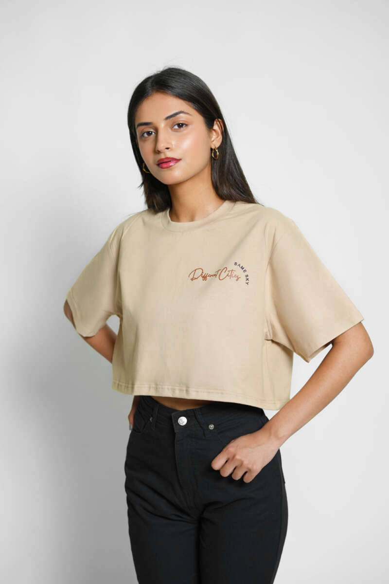 "Same Sky" Wanderlust Crop Top – Earthy Beige & Box Fit