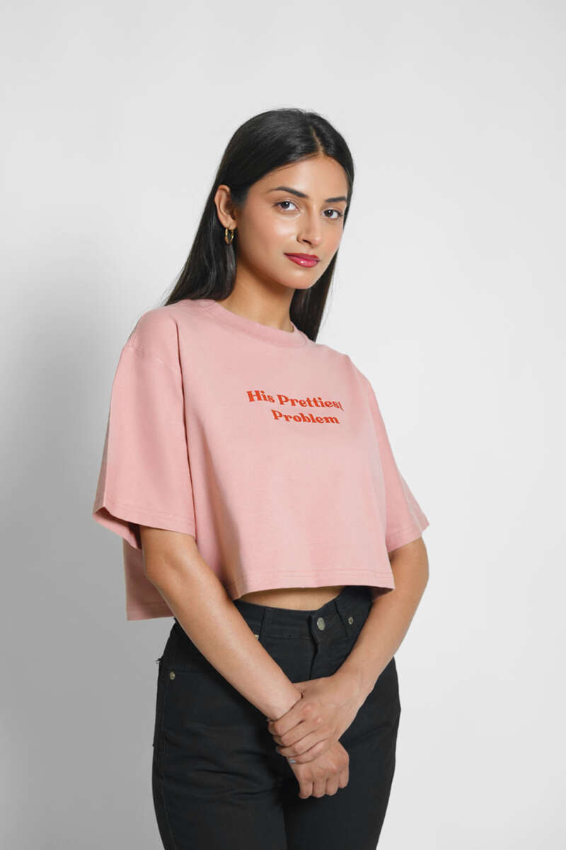 "His Prettiest Problem" Y2K Pastel Pink Crop Top – Box Fit & Heavyweight
